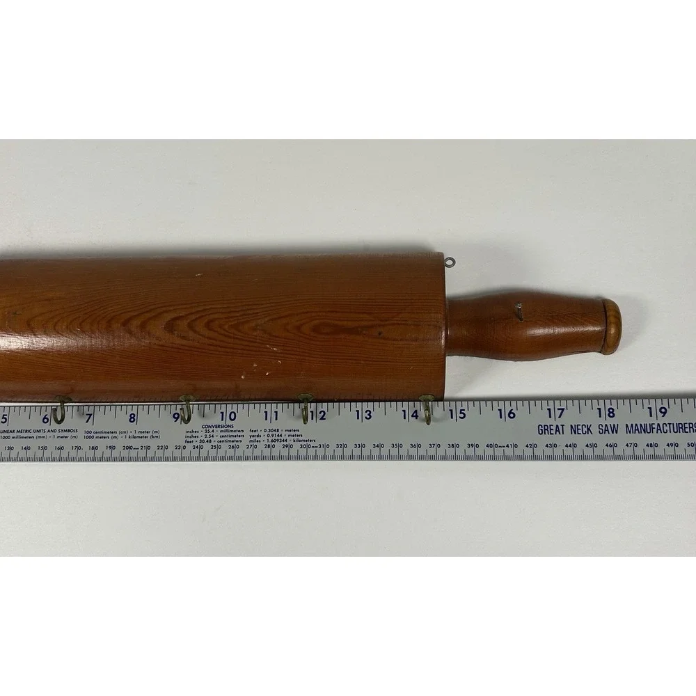 VTG Wooden Rolling Pin With Hooks Wall Decor Hanging Felt Back Cottage Country